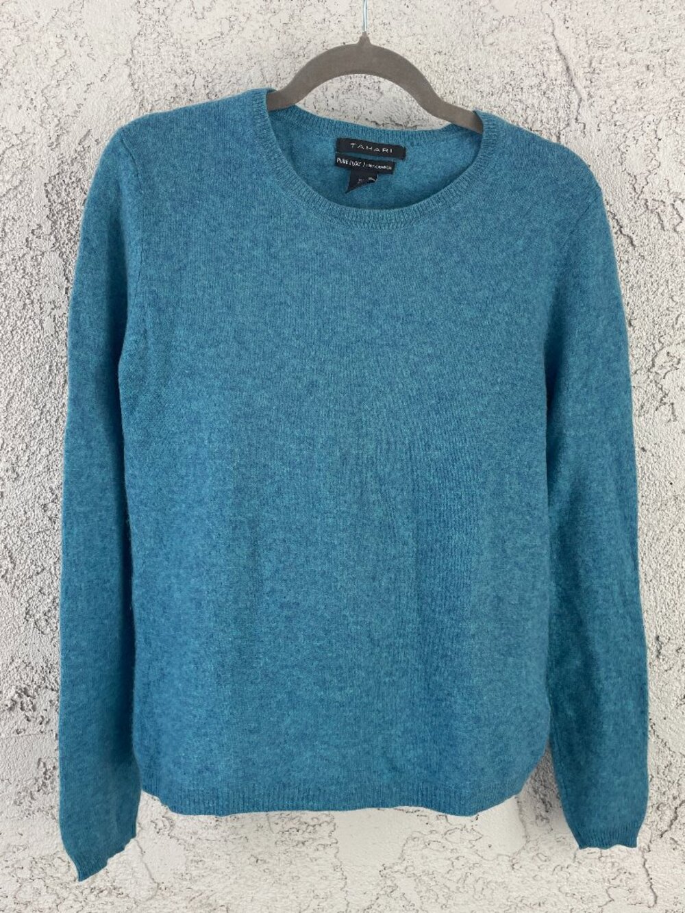 Tahari Pure Luxe 100% Cashmere Sweater Womens Large Blue Crewneck Long Sleeve